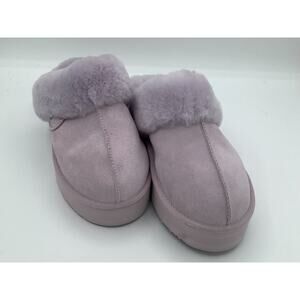 Fireside by Dearfoams Size 8 Lilac Platfom Slippers Suede Fuzzy Cozy Comfy